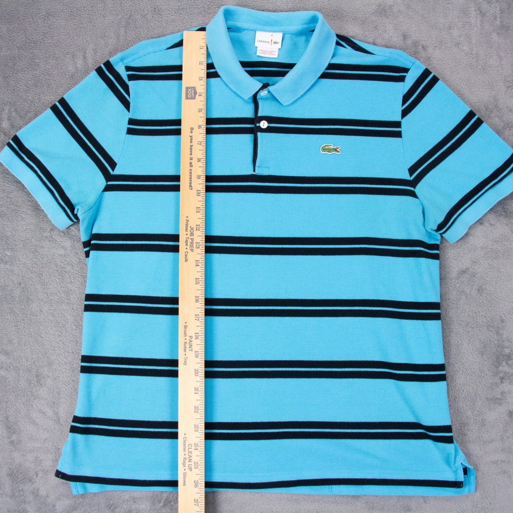 Lacoste Mens Blue Striped Short Sleeve Pique Polo Shirt Size 8 2XL 6191L - Picture 7 of 13